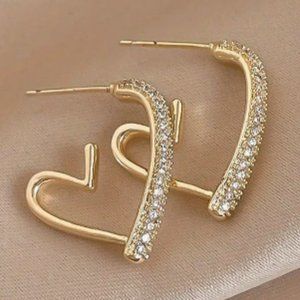 18k Gold Plated Rhinestone Heart Hoop Earrings